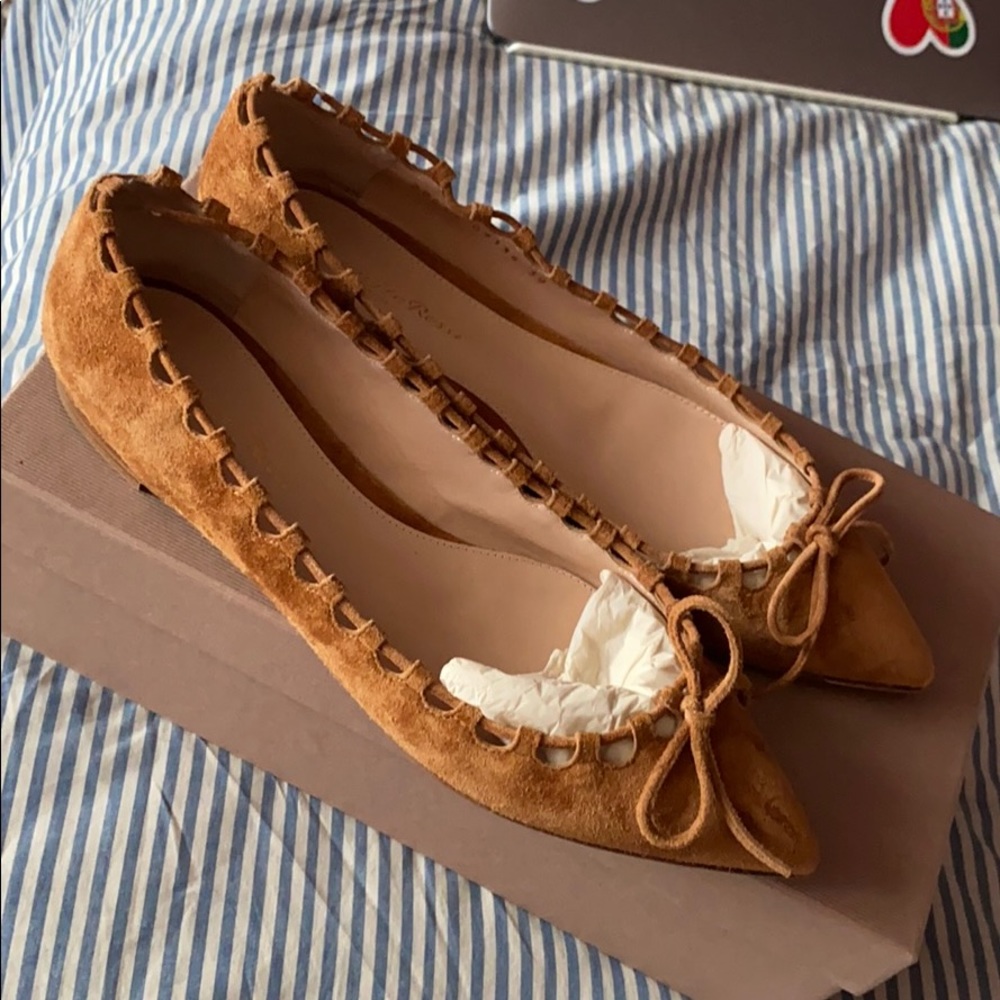 Gianvitto Rossi suede tan flats size 38